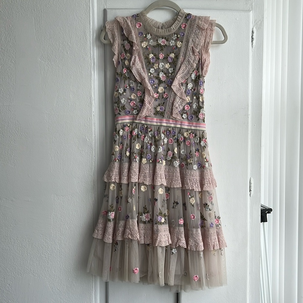 Lilac embroidered dress by Needle & Thread